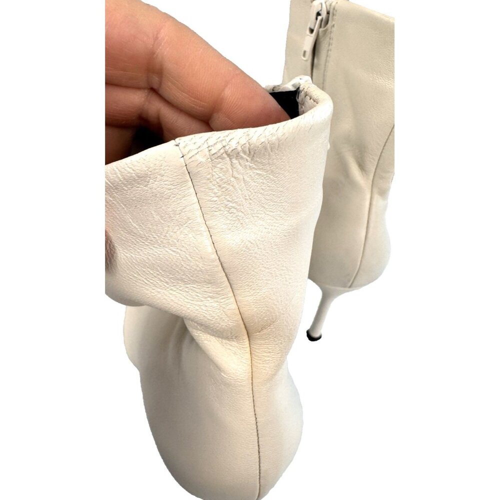 Zara Cream Ankle Boots 38 7.5 Zip Ivory Heel 3.5" Chic Minimal Luxe Street FLAW - Picture 6 of 16